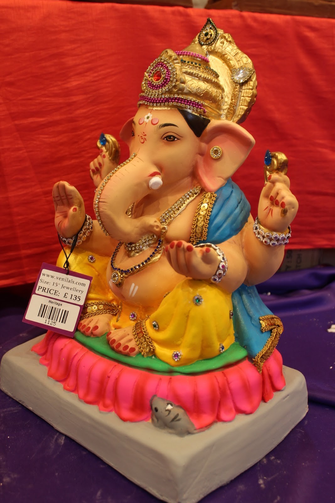 Eco-Friendly Ganesh Idol – Jewellery Style, Blue & Yellow, ~15 inch, Clay