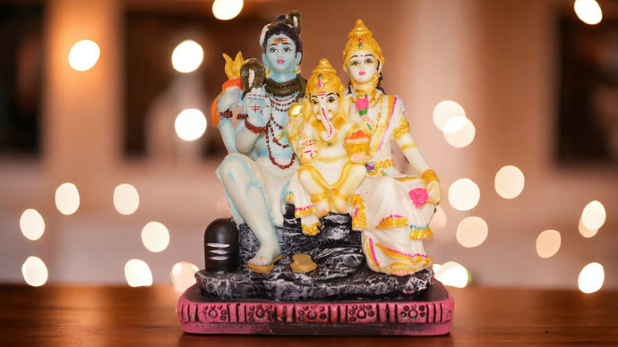 Shiv Parivar Shankar Parvati Ganesha Family Idol ( 8cm x 6cm x 4cm) Mixcolor