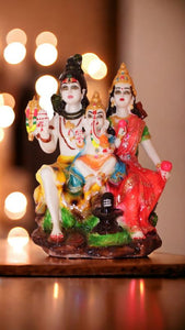 Shiv Parivar Shankar Parvati Ganesha Family Idol ( 13cm x 7.5cm x 5cm) Mixcolor