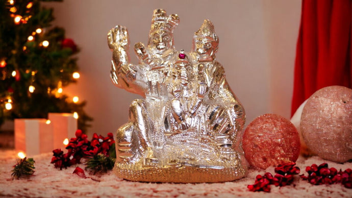 Silver Shiv Parivar Shankar Parvati Ganesha Family Idol (3.5cm x2.9cm x1.5cm)
