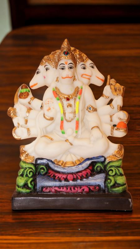 Lord Panchmukhi Hanuman Idol Bajrang Bali Murti (8.5cm x 5.5cm x 3.3cm) White