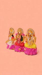 Laxmi,ganesh,saraswati Hindu God fiber idol Gold