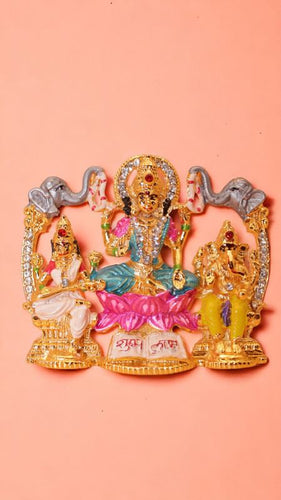 Laxmi,ganesh,saraswati Hindu God fiber idol Gold