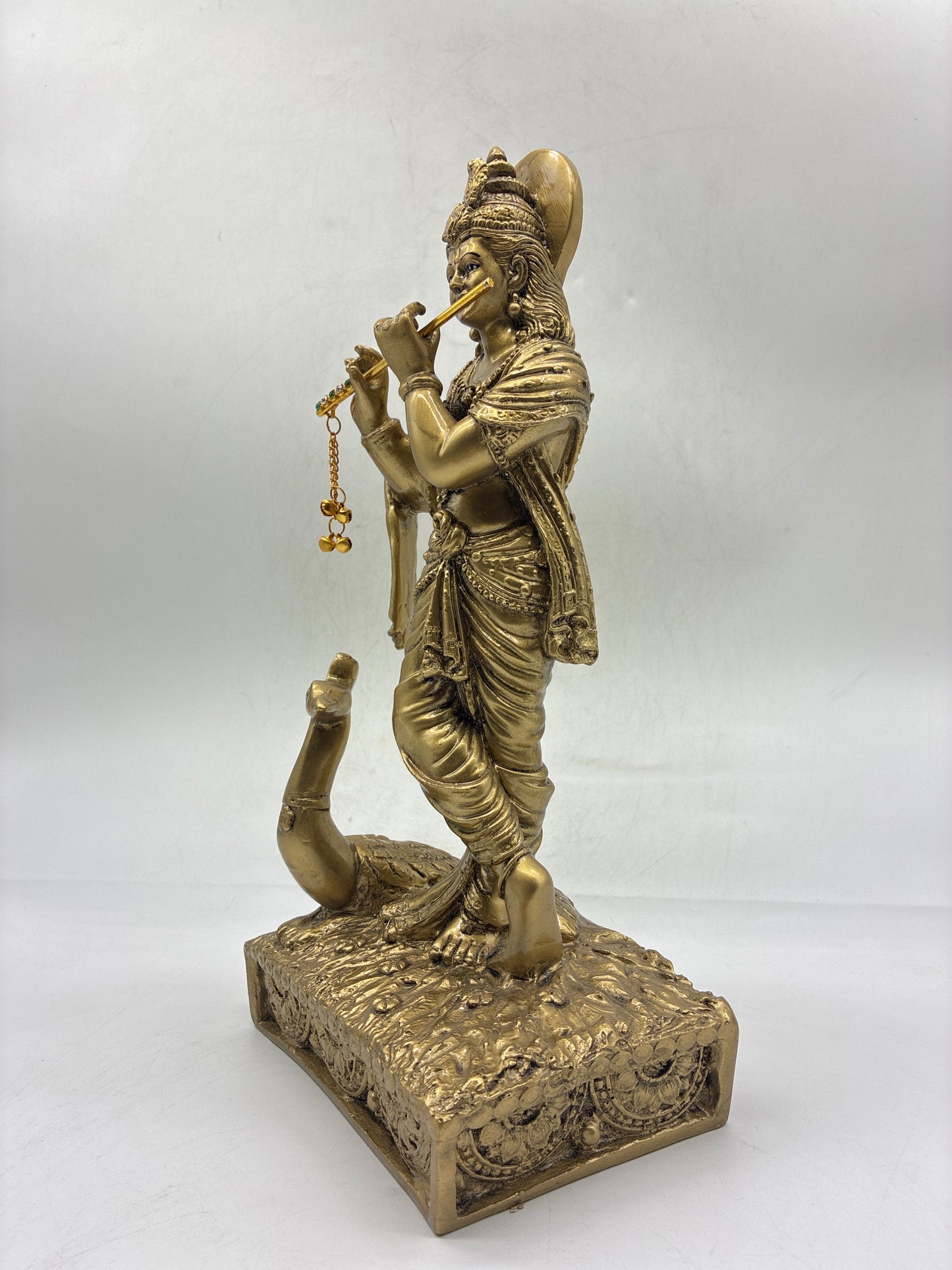 Lord Krishna Statue for Home Temple – Gold Resin, 30cm