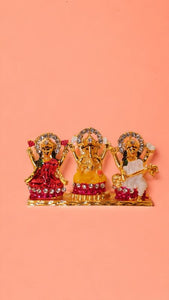 Laxmi,ganesh,saraswati Hindu God fiber idol Gold