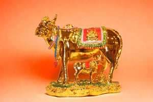 Cow with Calf Vastu,Positive Energy for Home offers Wealth,Prosperity Gold