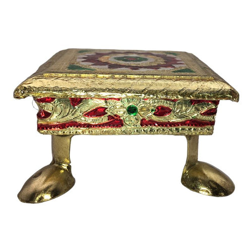 Wooden Pooja Chowki Statue Stand Pooja Stool Chowki PattaGold