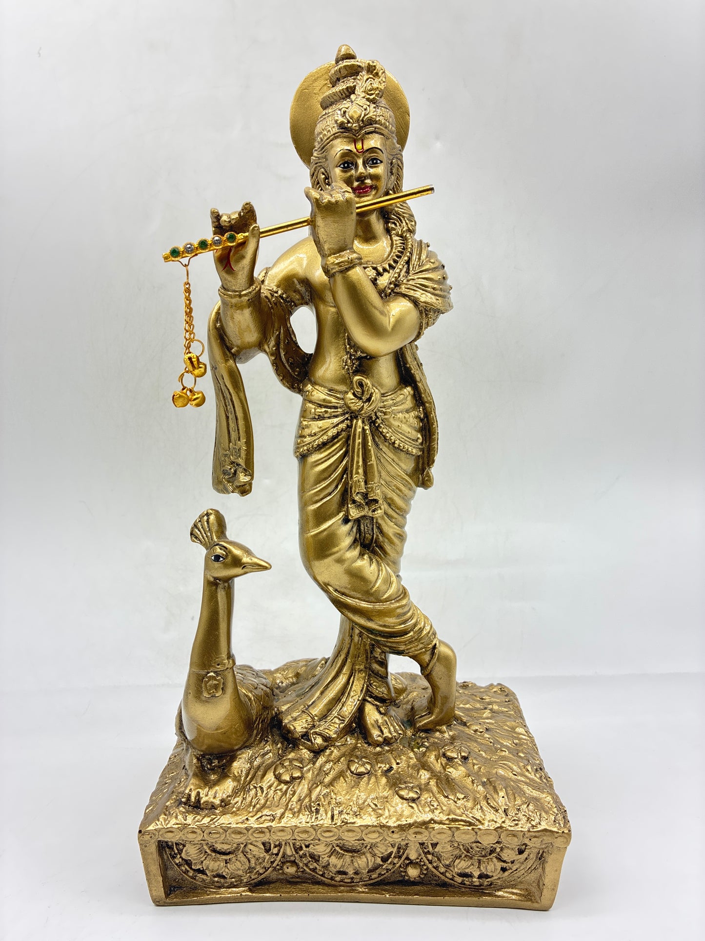 Lord Krishna Statue for Home Temple – Gold Resin, 30cm