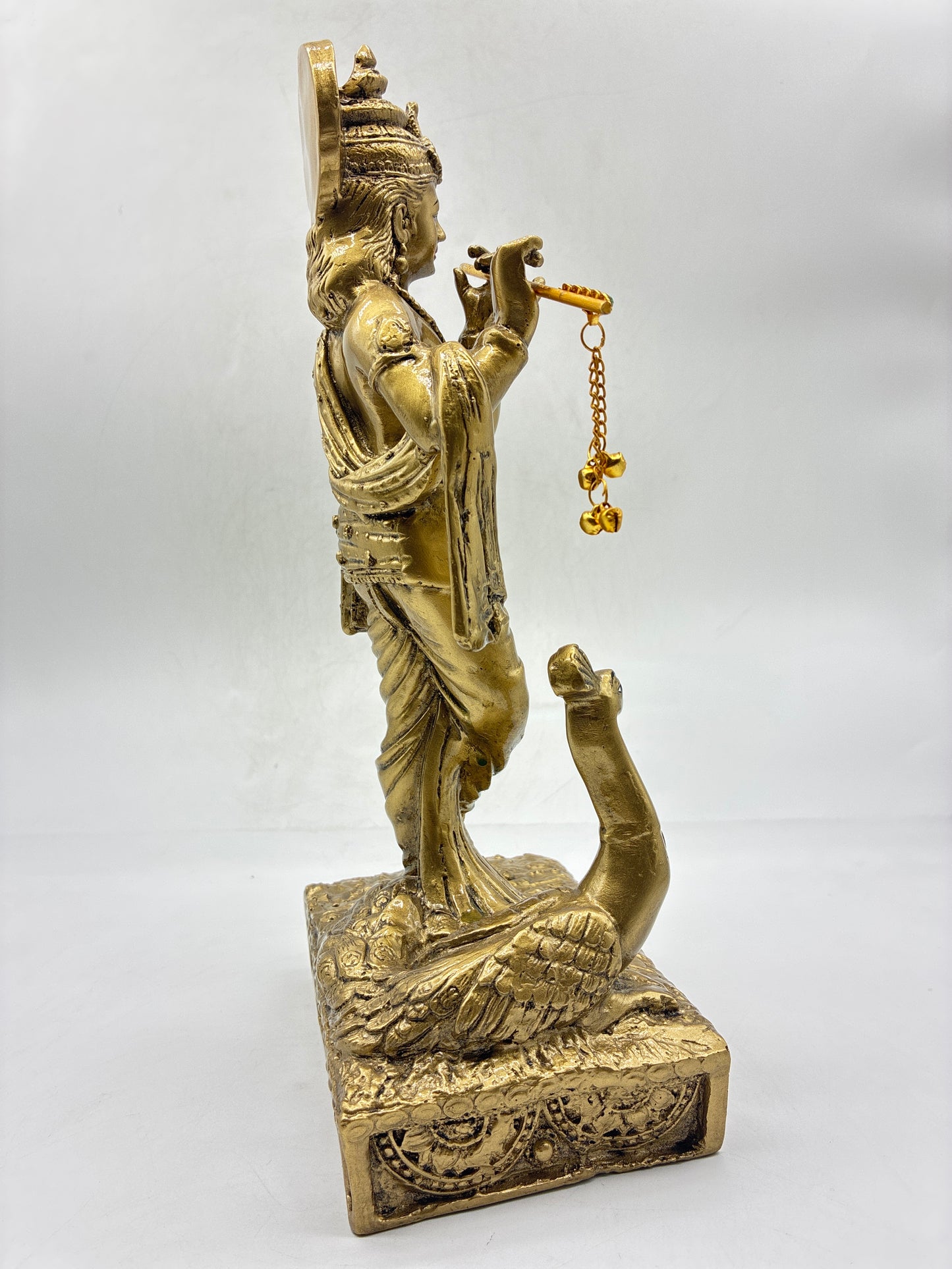 Lord Krishna Statue for Home Temple – Gold Resin, 30cm