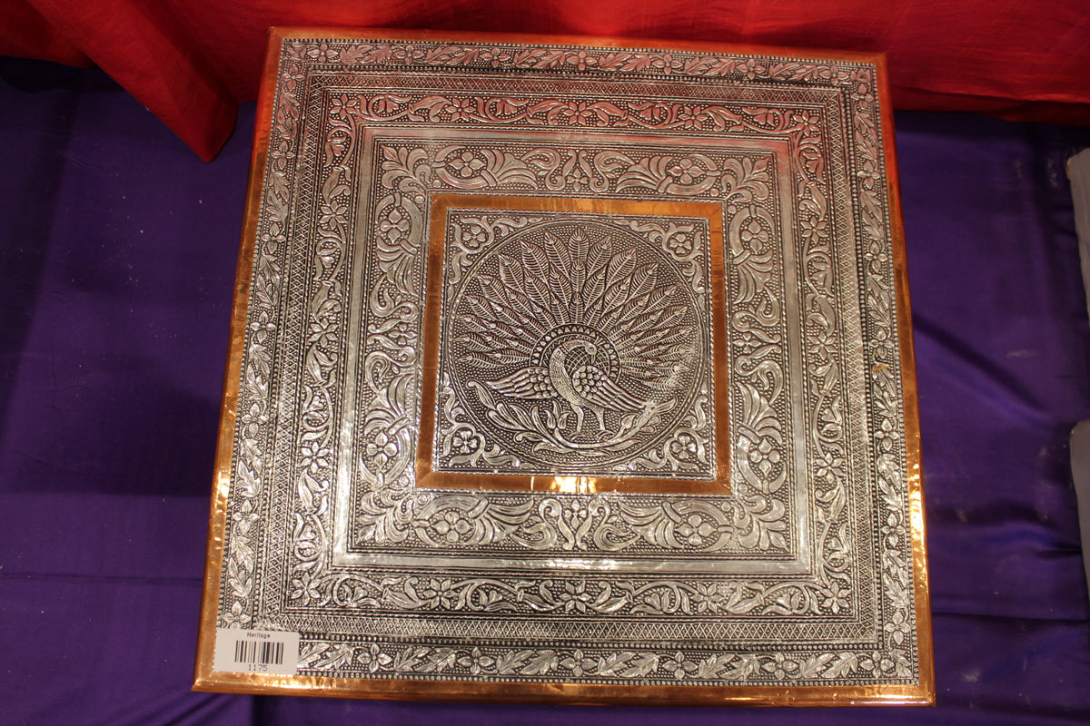 Oxidised Silver Bajot Pooja Chowki - embossed top panel