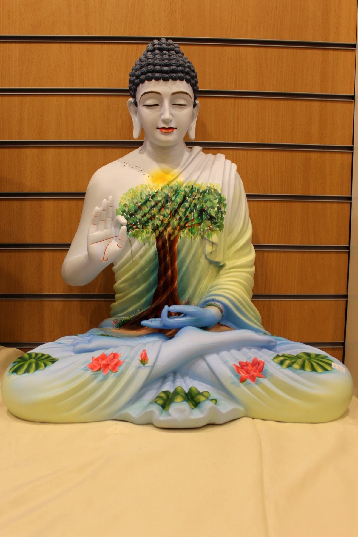 Resin/Fibre Buddha Statue for Home Temple – Painted Tree of Life Robe, 24 inch