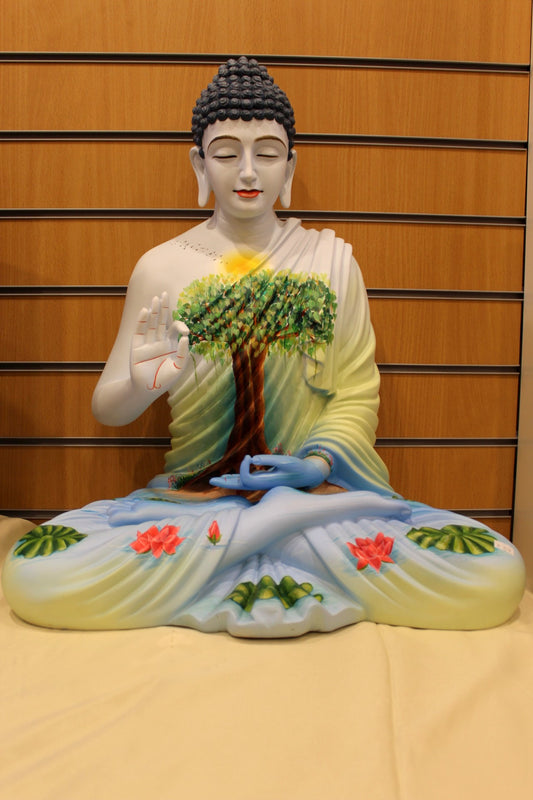 Resin/Fibre Buddha Statue for Home Temple – Painted Tree of Life Robe, 24 inch