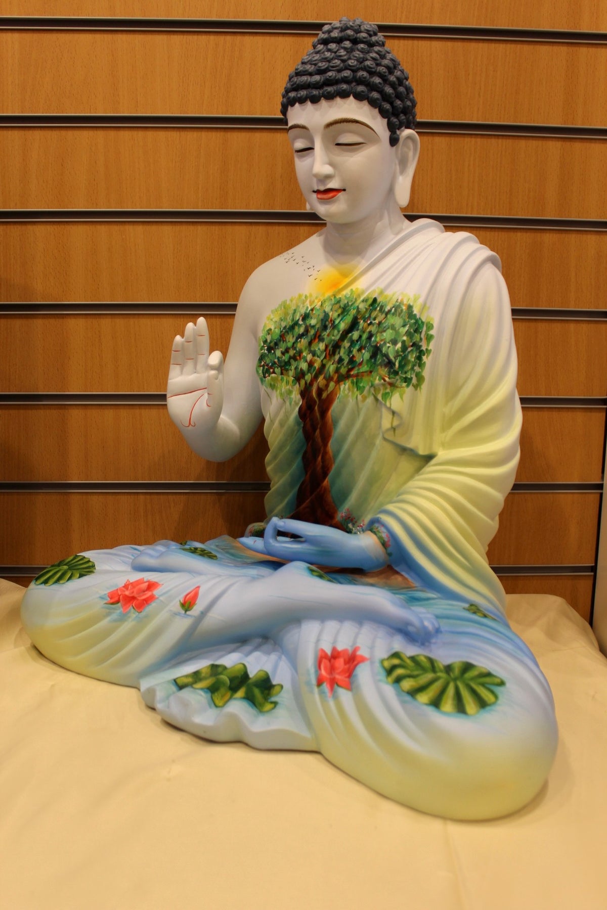 Resin/Fibre Buddha Statue for Home Temple – Painted Tree of Life Robe, 24 inch