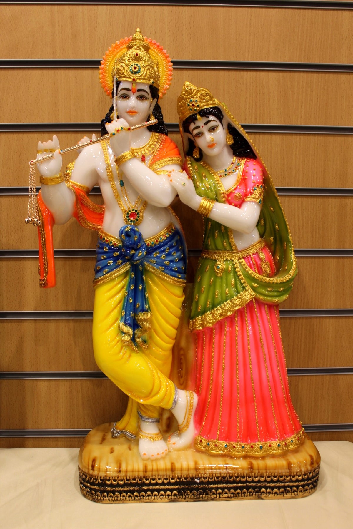 Resin/Fibre Radha Krishna Statue for Home Temple – Hand-Painted Standing Pair, 26 inch