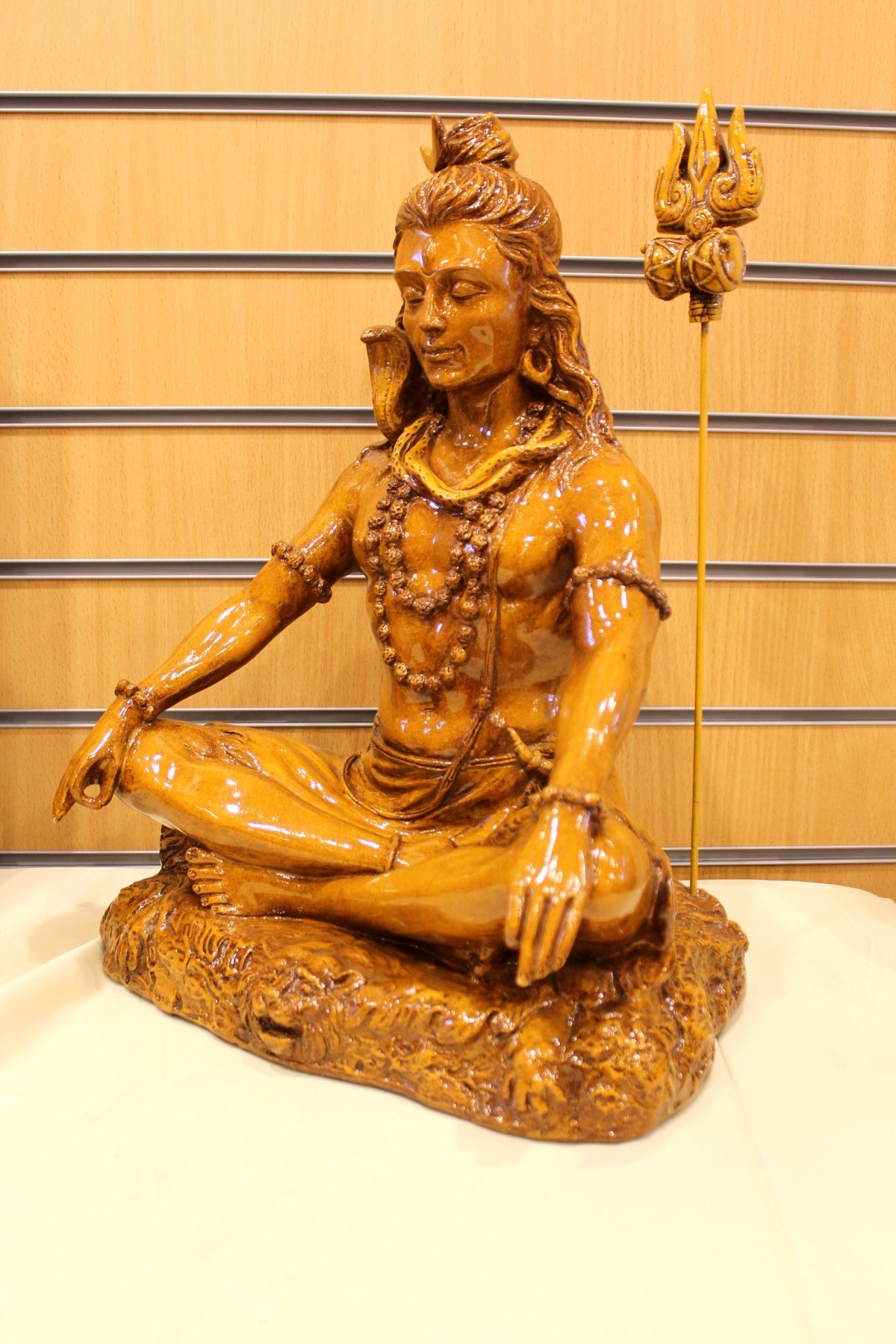Resin/Fibre Shiv Statue for Home Temple – Antique Amber Meditating Mahadev, 20 inch