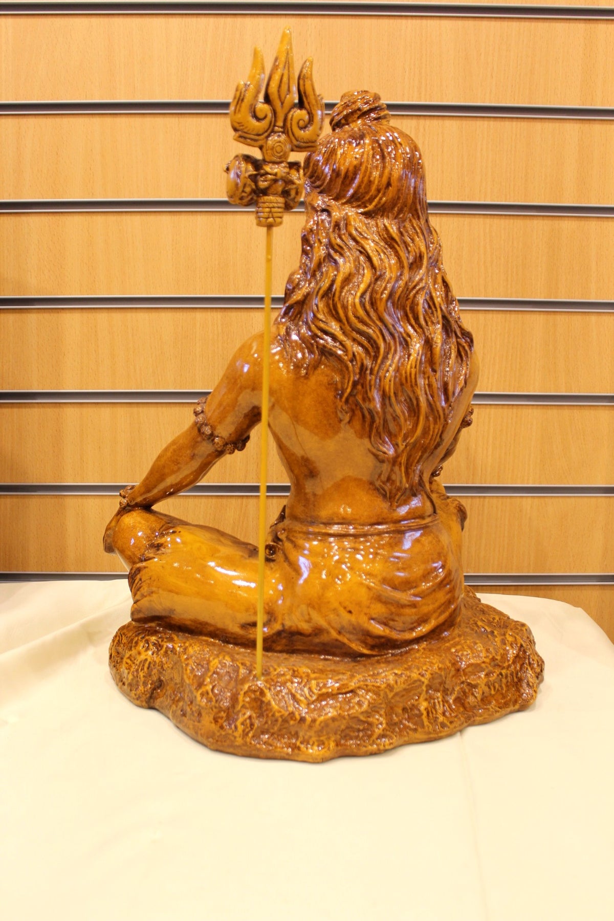Resin/Fibre Shiv Statue for Home Temple – Antique Amber Meditating Mahadev, 20 inch