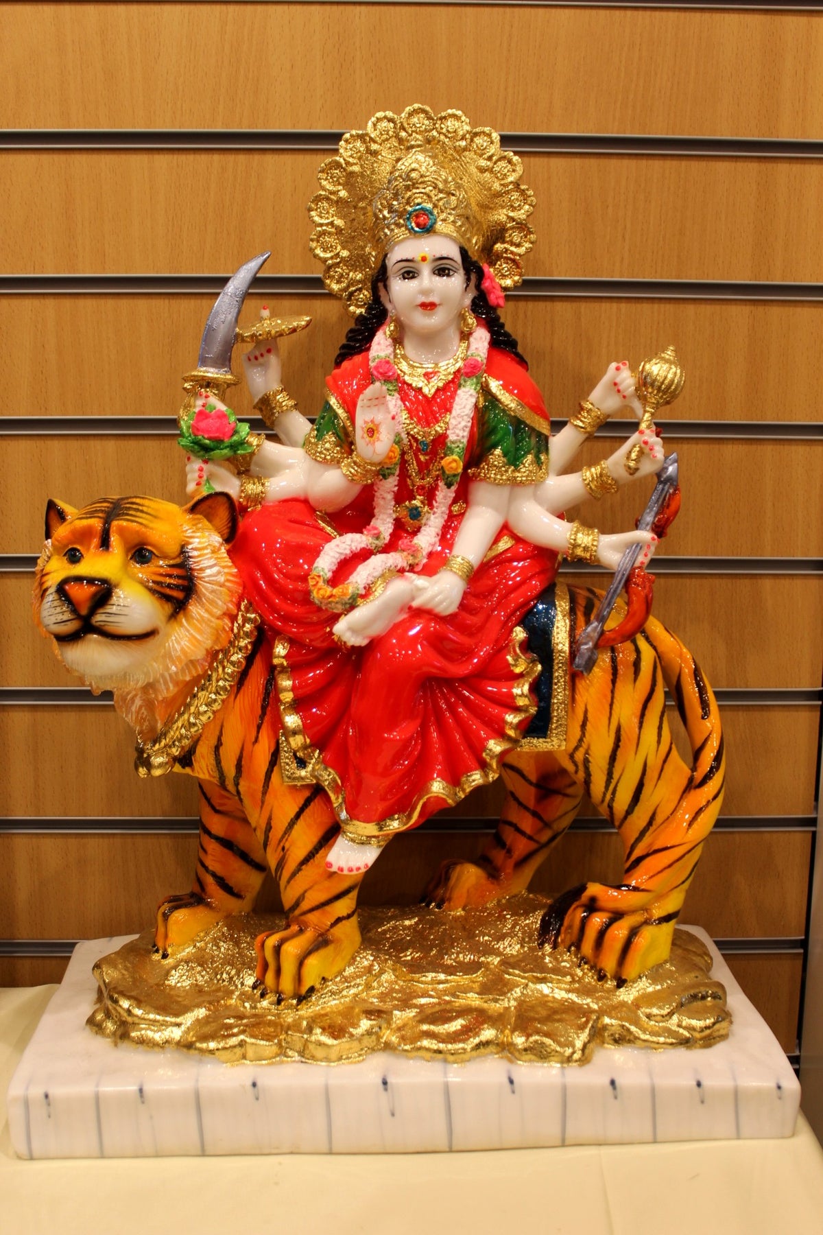 Resin/Fibre Ambe Maa Statue for Home Temple – Eight-Armed on Tiger, 26 inch