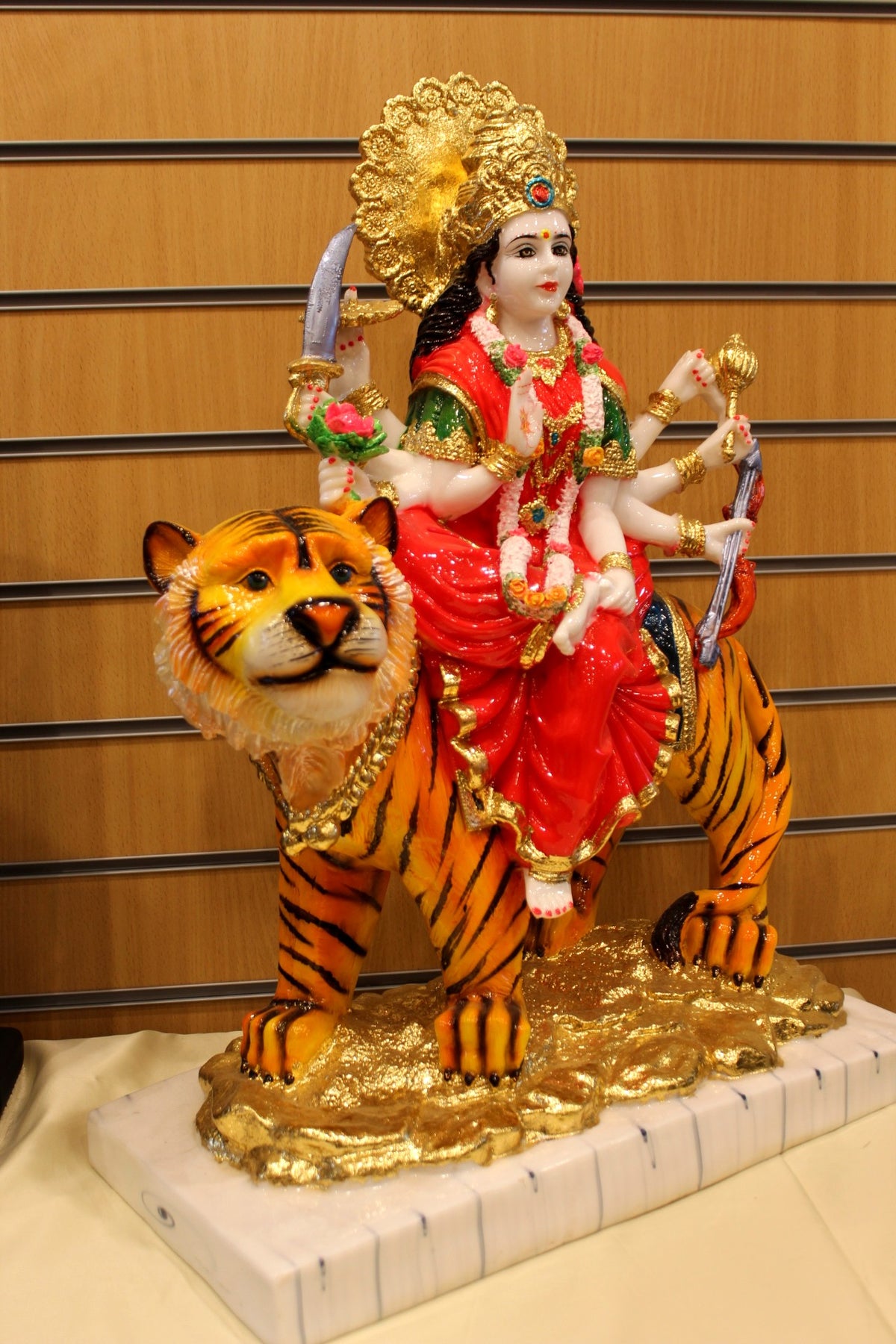 Resin/Fibre Ambe Maa Statue for Home Temple – Eight-Armed on Tiger, 26 inch
