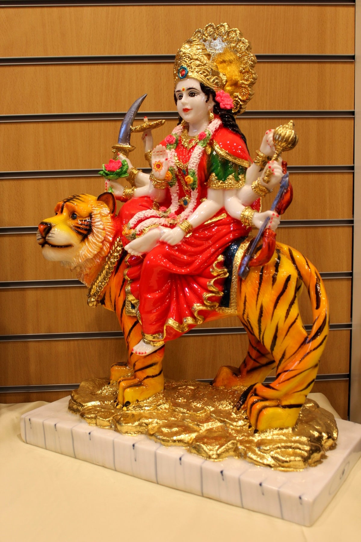 Resin/Fibre Ambe Maa Statue for Home Temple – Eight-Armed on Tiger, 26 inch