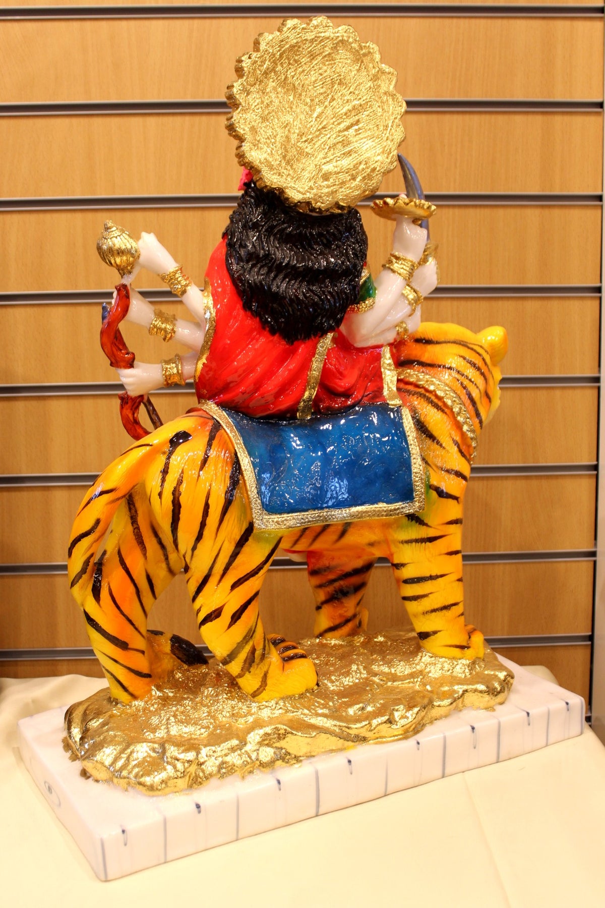 Resin/Fibre Ambe Maa Statue for Home Temple – Eight-Armed on Tiger, 26 inch