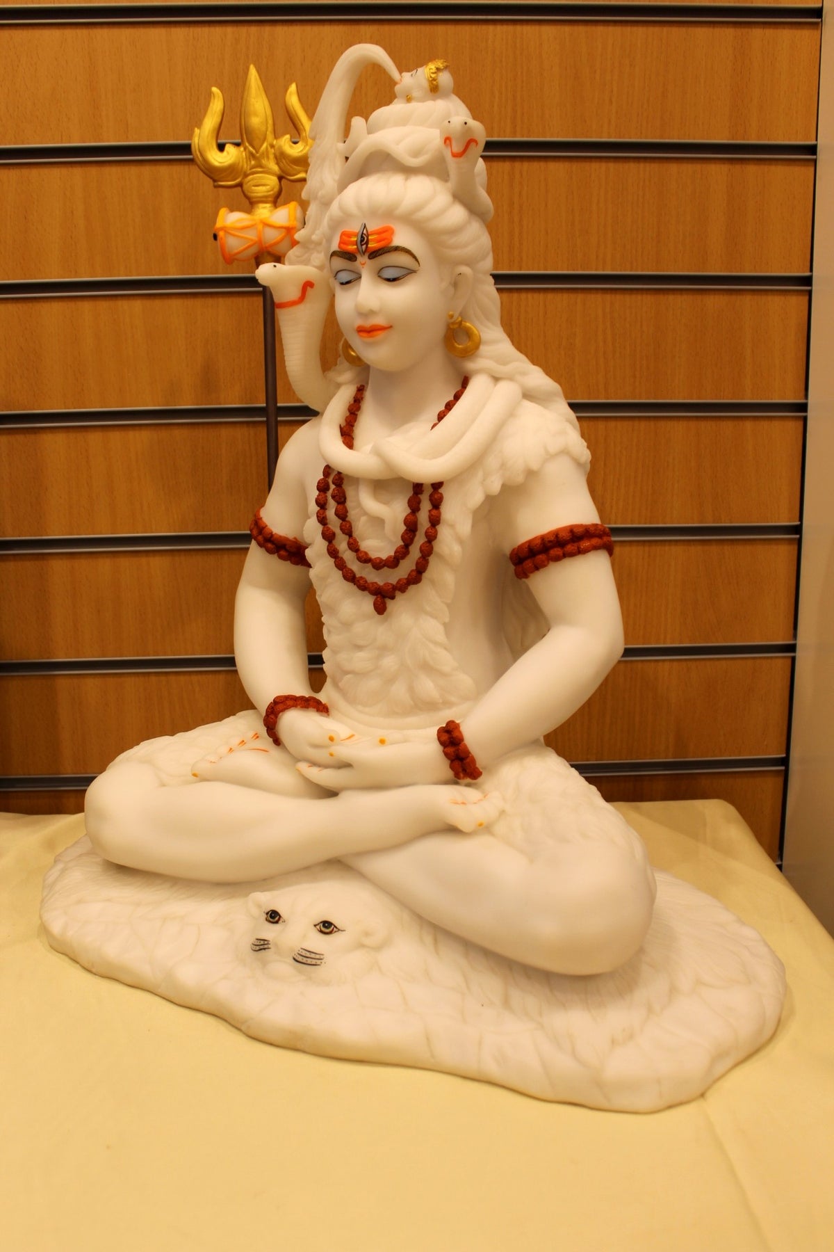 Resin/Fibre Shiv Statue for Home Temple – White Meditating Mahadev with Trishul, 22 inch