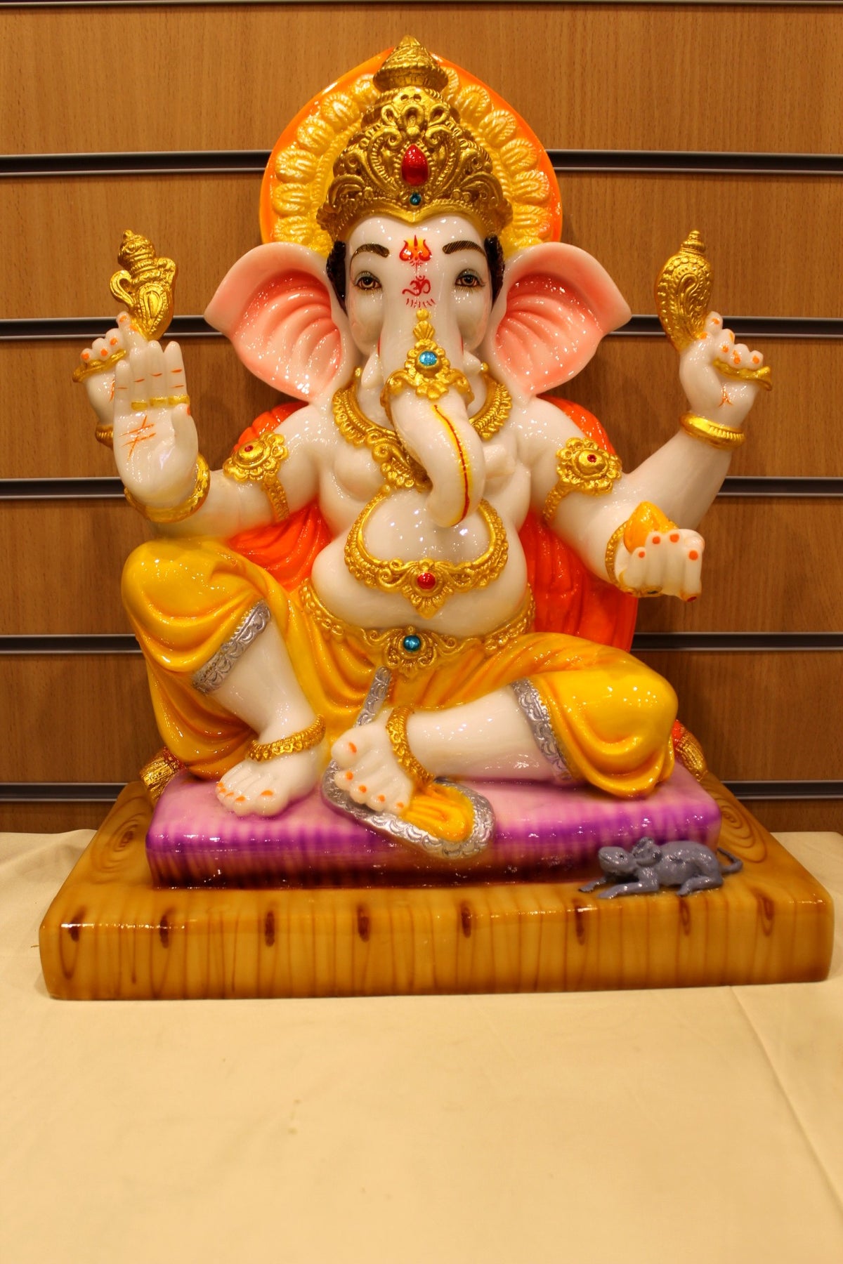 Resin/Fibre Ganesh Statue for Home Temple – Seated on Cushion, 19 inch