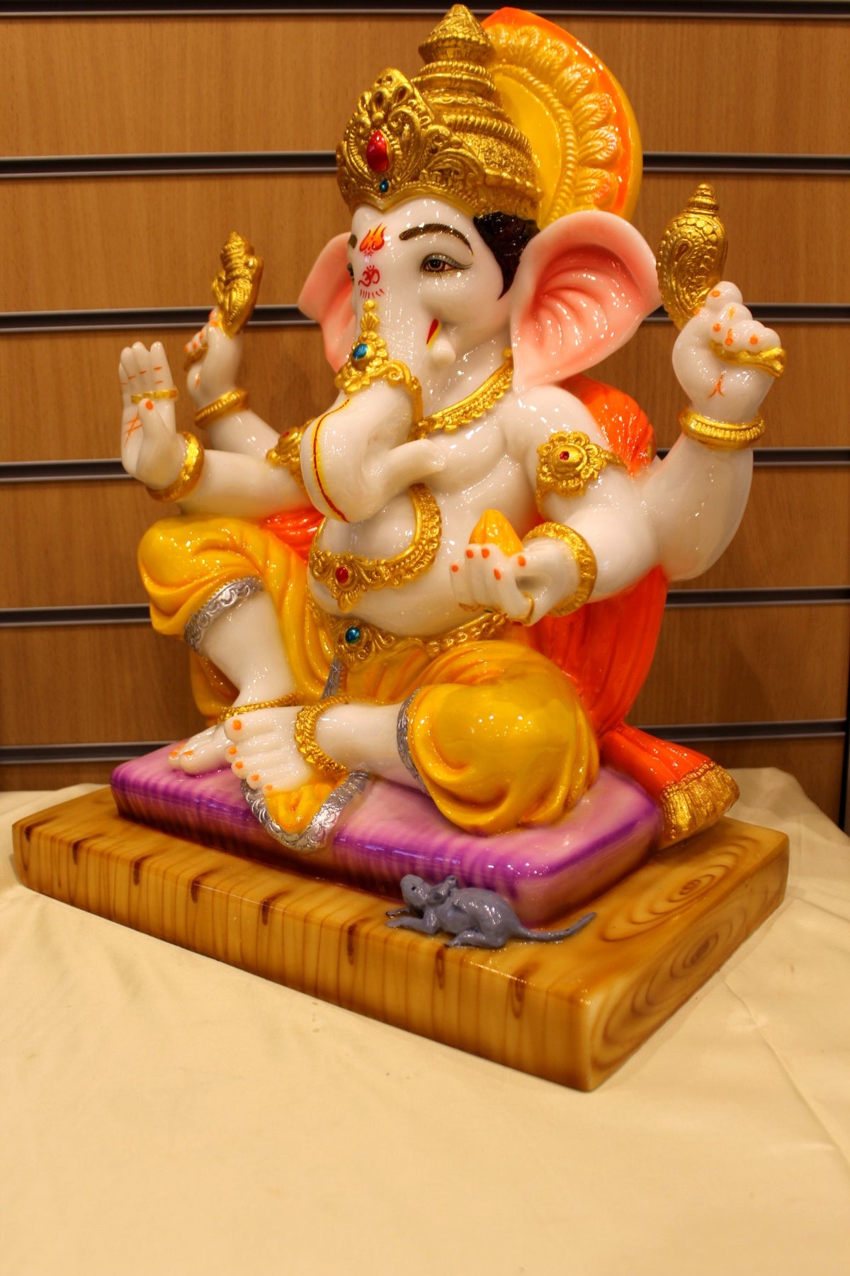 Resin/Fibre Ganesh Statue for Home Temple – Seated on Cushion, 19 inch