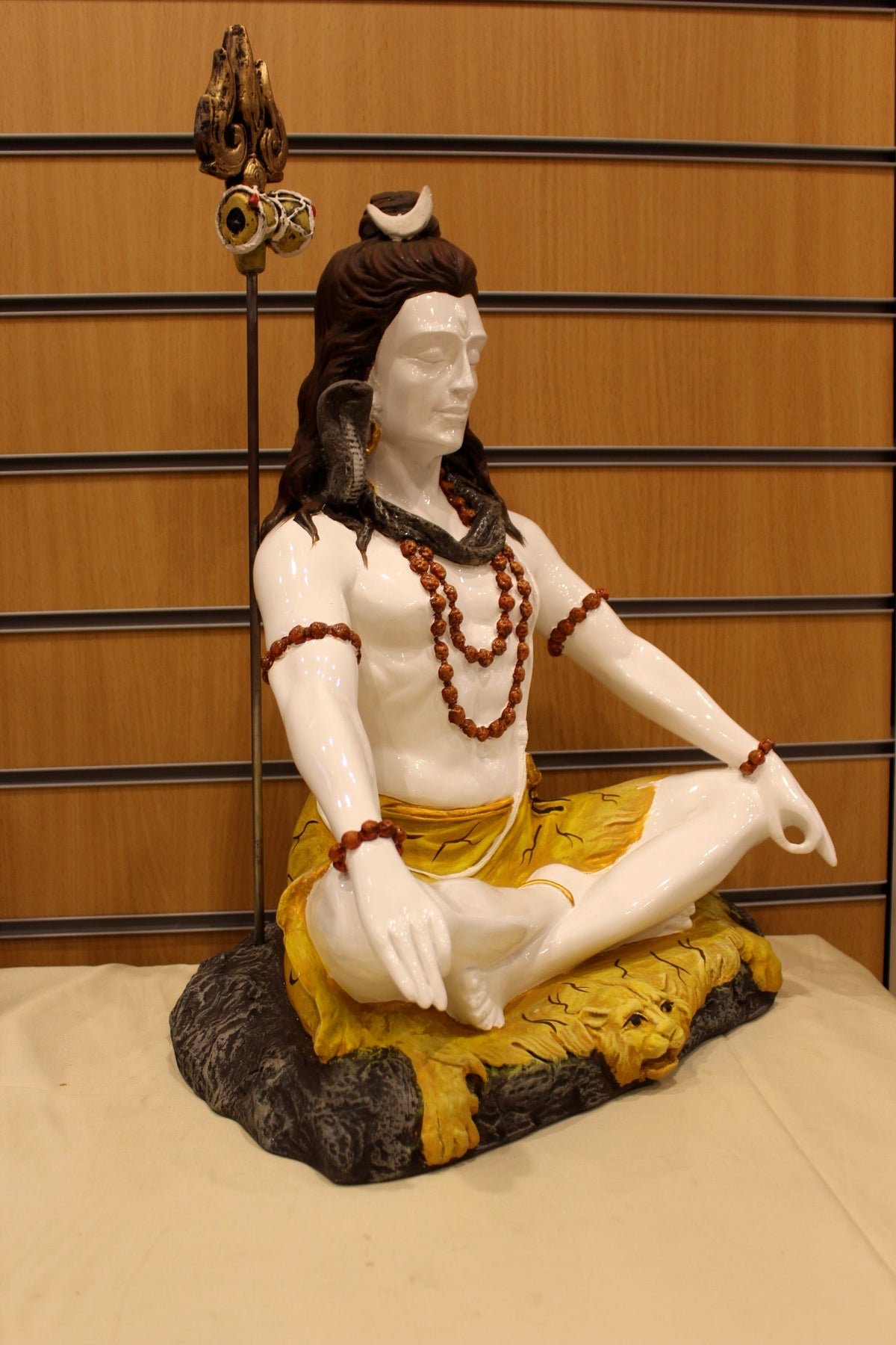 Resin/Fibre Shiv Statue for Home Temple – Meditating on Tiger Skin, 19 inch