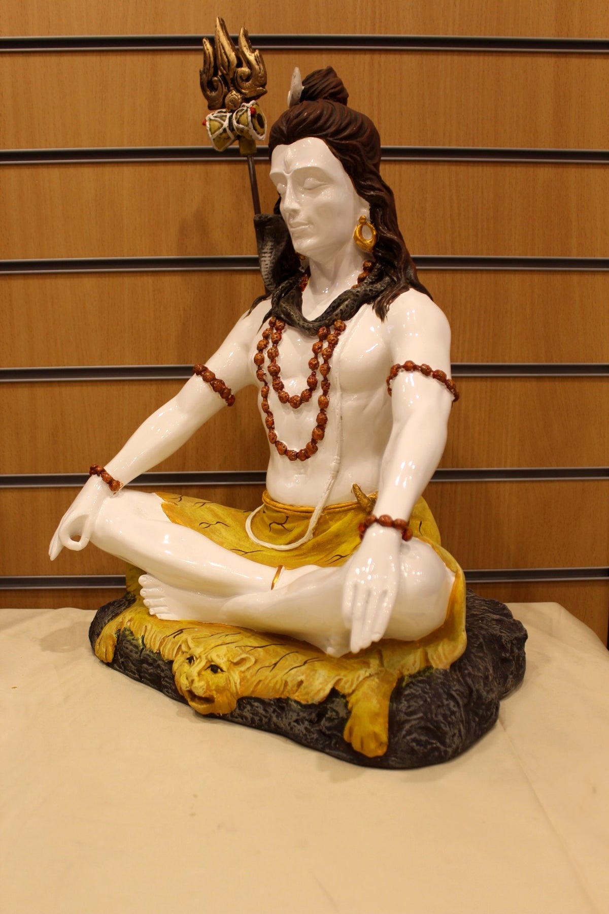 Resin/Fibre Shiv Statue for Home Temple – Meditating on Tiger Skin, 19 inch