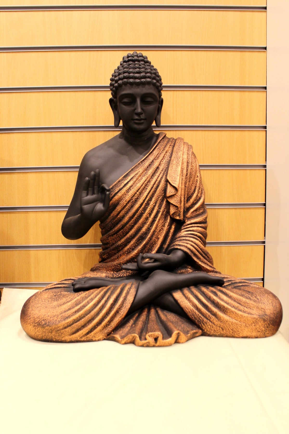 Resin/Fibre Buddha Statue for Home Temple – Charcoal & Copper Finish, 24 inch