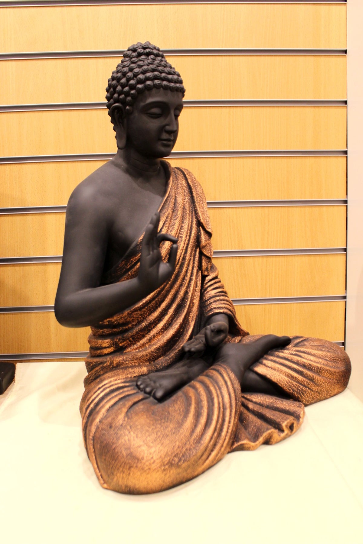 Resin/Fibre Buddha Statue for Home Temple – Charcoal & Copper Finish, 24 inch