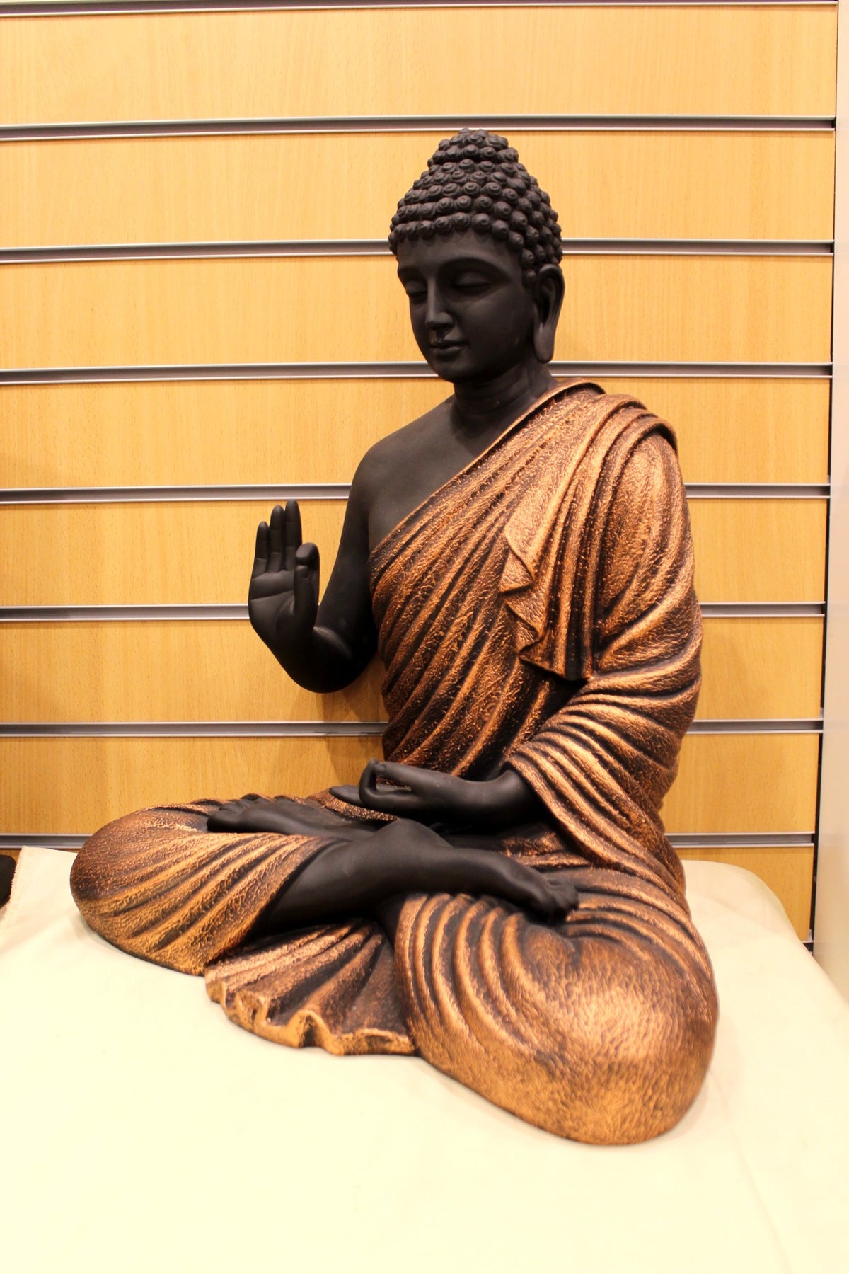 Resin/Fibre Buddha Statue for Home Temple – Charcoal & Copper Finish, 24 inch