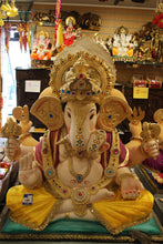 Load image into Gallery viewer, POP Ganesh Visarjan Idol Golden Yellow and Maroon 3.5ft - front view