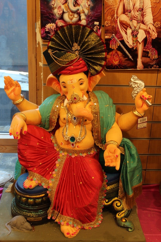 POP Ganesh Visarjan Idol Teal and Scarlet Red 3ft - detail view