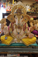 Load image into Gallery viewer, POP Ganesh Visarjan Idol Golden Yellow and Maroon 3.5ft - with price tag