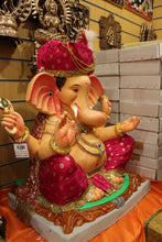 Load image into Gallery viewer, Eco-Friendly Ganesh Idol - Maroon-Pink Safa, angle view