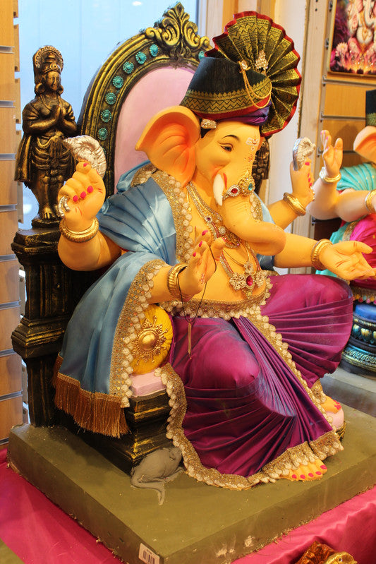 POP Ganesh Visarjan Idol Powder Blue and Maroon 3.5ft - front view