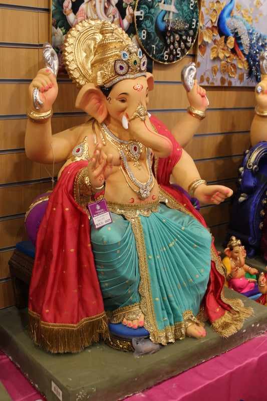 POP Ganesh Visarjan Idol Red and Teal 3ft - front view