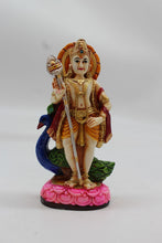 Load image into Gallery viewer, Standing Lord Murugan Idol with Peacock – Pink Lotus Base - Orange - front view