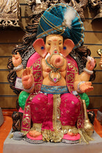 Load image into Gallery viewer, Eco-Friendly Ganesh Idol - Teal Safa &amp; Om Sash, front view