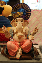 Load image into Gallery viewer, POP Ganesh Visarjan Idol Peacock Fan Pagdi Coral and Silver 3ft - with price tag