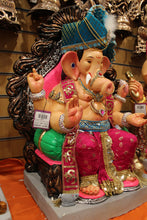 Load image into Gallery viewer, Eco-Friendly Ganesh Idol - Teal Safa &amp; Om Sash, angle view