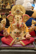 Load image into Gallery viewer, POP Ganesh Visarjan Idol Ornate Trunk Design Coral and Saffron 3ft - front view