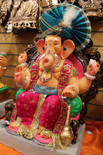 Load image into Gallery viewer, Eco-Friendly Ganesh Idol - Teal Safa &amp; Om Sash, close-up