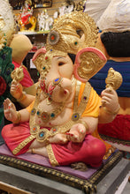 Load image into Gallery viewer, POP Ganesh Visarjan Idol Ornate Trunk Design Coral and Saffron 3ft - side view