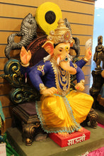 Load image into Gallery viewer, POP Ganesh Visarjan Idol Royal Blue and Mustard Mauli 3.5ft - front view