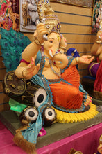 Load image into Gallery viewer, POP Ganesh Visarjan Idol Turquoise and Orange with Lotus Base 3ft - front view