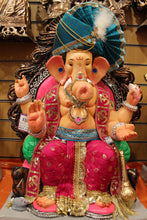 Load image into Gallery viewer, Eco-Friendly Ganesh Idol - Teal Safa &amp; Om Sash, full figure