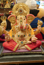 Load image into Gallery viewer, POP Ganesh Visarjan Idol Ornate Trunk Design Coral and Saffron 3ft - with price tag