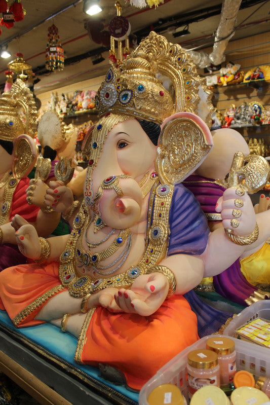 POP Ganesh Visarjan idol, Purple and Orange variant, side view